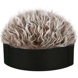 Men No Brim Black and Brown Adjustable Visor Hat with Spiked Wig Fake Hair Visor